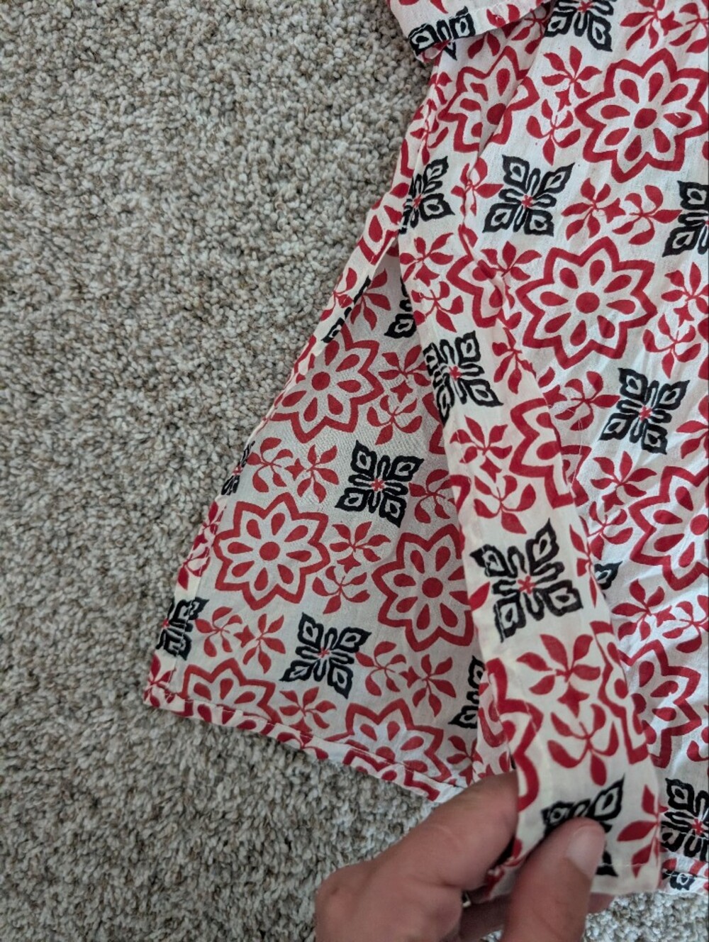 Women's Red and White Floral Geometric Print Tunic Top In Lightweight Cotton M - Picture 6 of 8